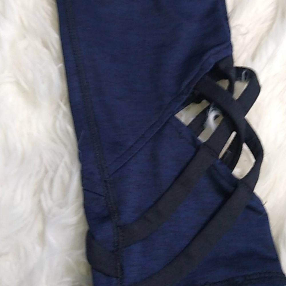 Maurices Dark Blue Cut Out Criss Cross Athletic Leggings  szM #419 - Picture 3 of 6